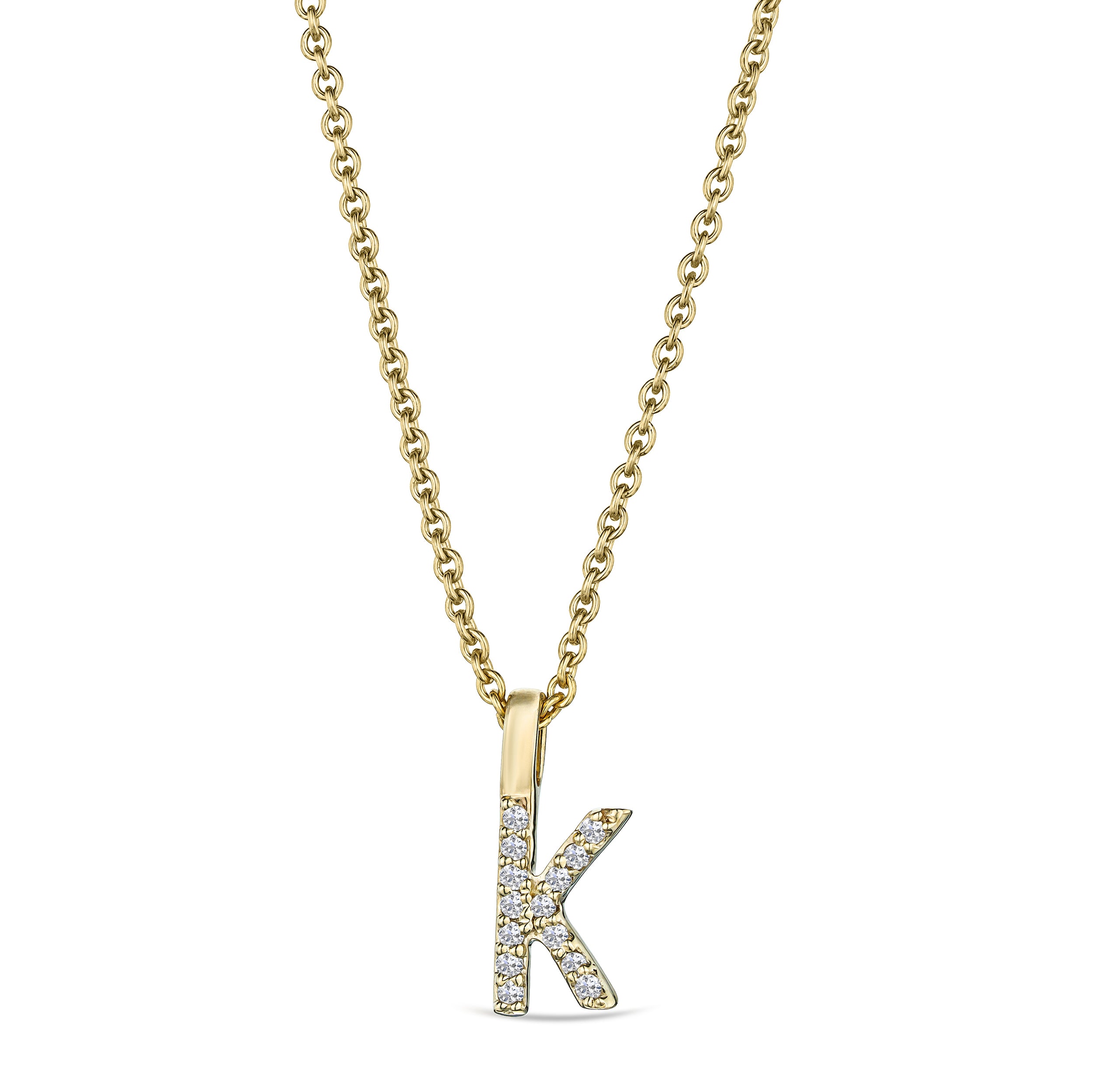 Love Letter Initial K Lab Diamond Necklace set in 9K Yellow Gold